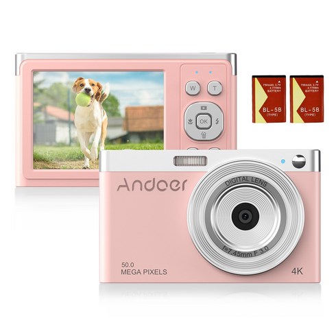 Andoer IPS 50MP 2.8인치 IPS패널 4K 디지털 카메라, 핑크