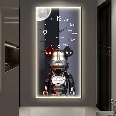 Uinox 곰돌이 시계 LED 무드등 대형 디자인 무소음 거실 고급 인테리어벽시계, (40x80cm)-B타입