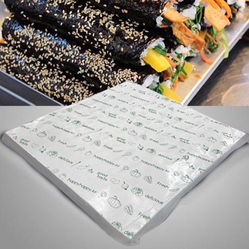 [사은행사] 행복물류 김밥포장지(그린) 30cm*30cm 1000장 노루지 코팅지