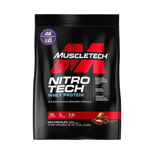 HK몰 유청 단백질 분말 MuscleTech Nitro-Tech 분리 및 펩티드 밀크 초콜릿 4파운드(1팩) 40인분, 10파운드(1팩)