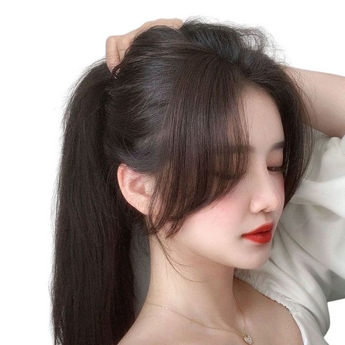 여성 옆머리 가발 인모 앞머리 똑딱이 붙임머리 부분가발 1세트25cm 슬림소녀 Women