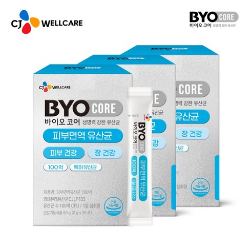 CJ웰케어 바이오코어 피부 면역 유산균 30포, 60g, 3개