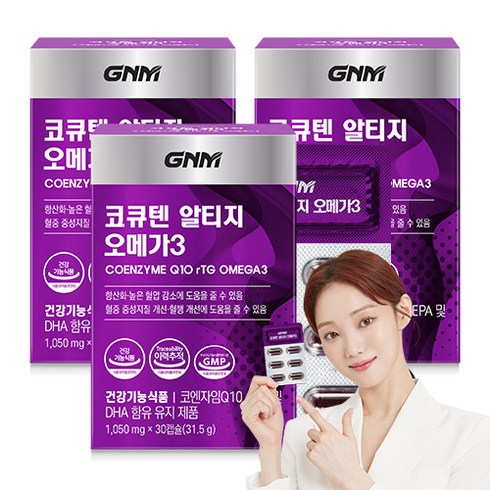 gNM 종근당 코큐텐 - GNM 코큐텐 알티지 오메가3 / 코엔자임Q10 코엔자임큐텐 rTG, 30정, 3개