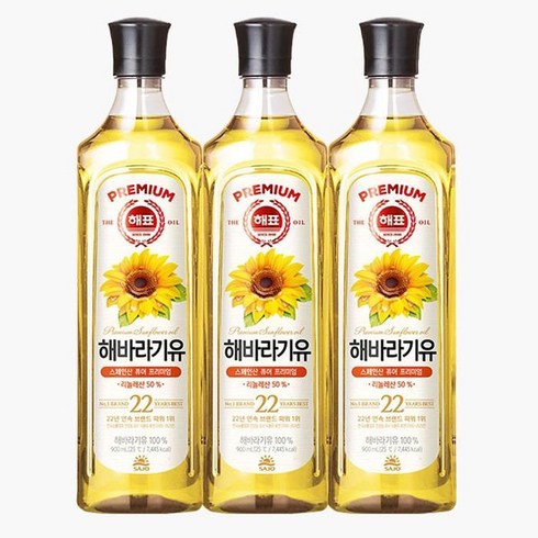사조해표 프리미엄 해바라기유900ml x 2병(유통기한 2024년 5-6월), 단일, 900ml
