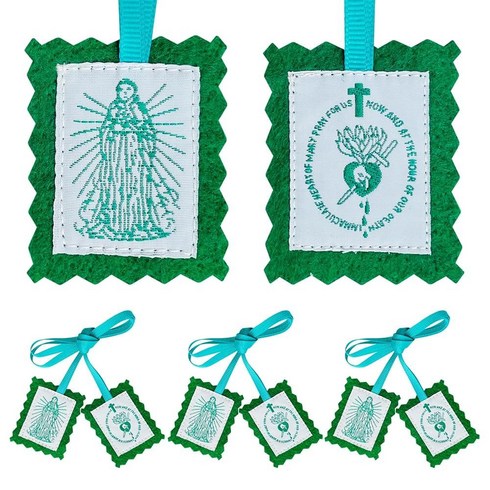 스카풀라 - Scapulars Catholic 3팩 그린 스카풀라 오브 마리아 메리 그린 Escapularios Catolicos 카톨릭 종교 선물 여성 남성 집 축복 도어 행거 홈 프로텍, 1개