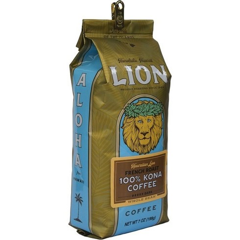 라이언골드바 - Lion Coffee 라이언 커피 24K GOLD FRENCH ROAST 100% KONA Whole Bean 원두타입, 1개