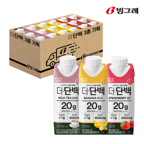 빙그레 더단백 드링크 프로틴음료 250ml 3종 18개입 기획 ( 밀크티 딸기 바나나 ), 3개