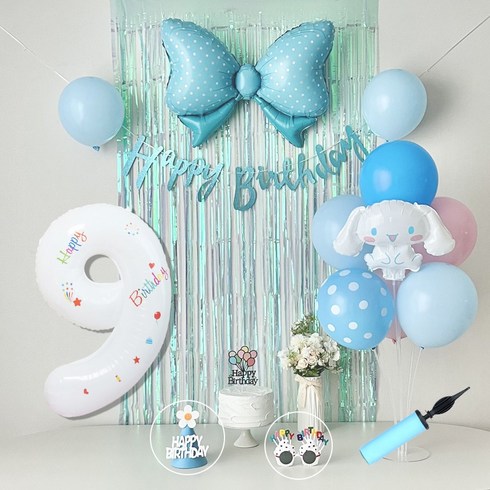 연지마켓 시나모롤 산리오 생일풍선 파티세트, 블루풀세트(화이트숫자 9)