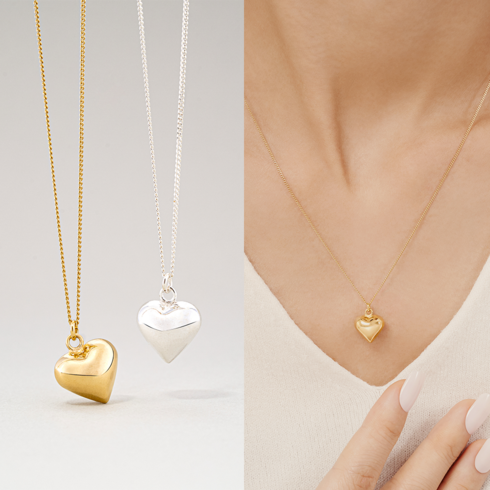 18K GOLD SILVER 볼드 하트 목걸이