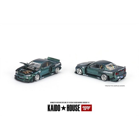 2023년 가성비 최고 모디파이다이캐스트 - 다이캐스트 Kaido House x MINI GT 164 닛산 스카이라인 164-R R34 Works Greddy V1 그린 모델 자동차 선주문