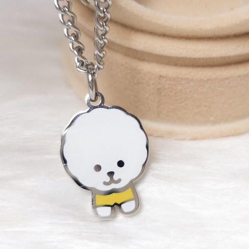 샤이니유 옐로우비숑 아기 강아지 미아방지목걸이 써지컬스틸, 친절한 글씨체, 2단계, 기본체인