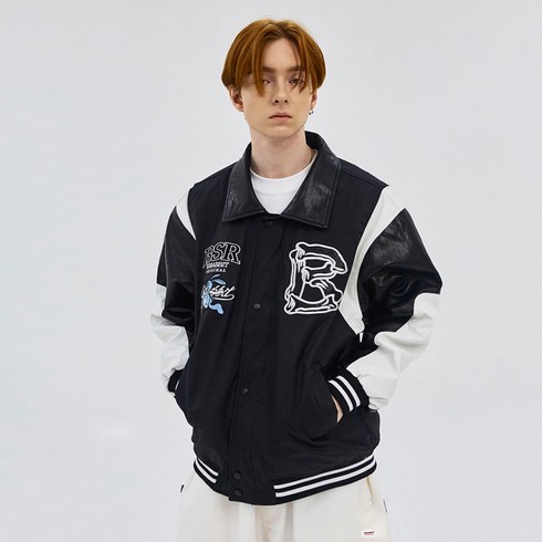 2023년 가성비 최고 비에스래빗자켓 - 비에스래빗 2324 BSRABBIT BSR VARSITY JACKET BLACK 스노우 보드복 자켓