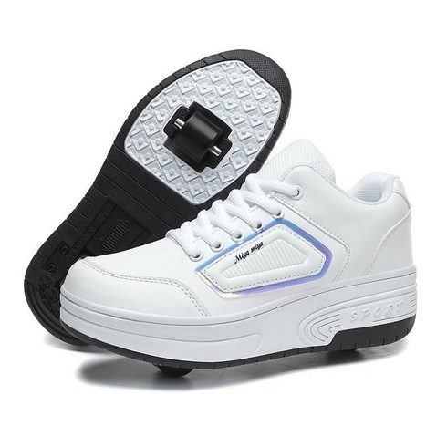 탈부착형 슈즈롤러 Heelys 신발 이중 바퀴 분리형 숨겨진 청소년 충전 램프 U 스포츠 빛나는 롤러 스케이트, 32, 화이트