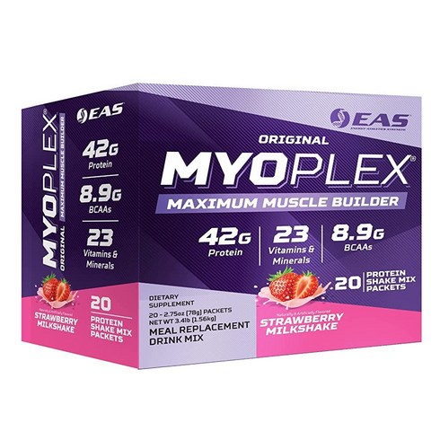 EAS 오리지널 MYOPLEX 맥시멈 머슬 빌더 스트로베리 밀크쉐이크 20패킷, 딸기