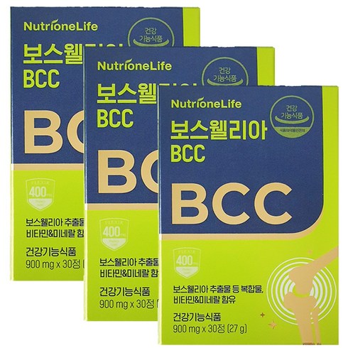 뉴트리원 보스웰리아 BCC 3박스(3개월분) 가자 강황 관절 건강기능식품, 3개, 30정