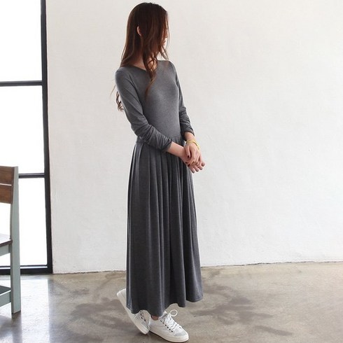 데일리앤 프로아 주름 긴팔 롱 원피스
