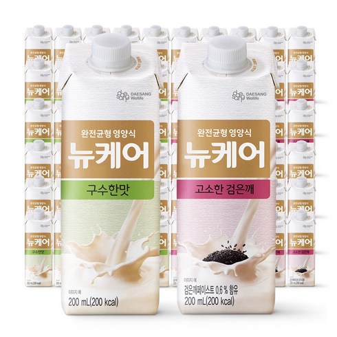 [대상웰라이프] 뉴케어 구수한맛 검은깨맛 아셉틱 200ml x 60팩, 구수한맛 30팩 + 고소한검은깨맛 30팩, 60개