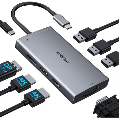 DELL hp용 USB C 도킹 스테이션 듀얼 모니터 4K HDMI 디스플레이 포트 VGA에 대한 쿼드러플 허브 다중 어댑터, 8 IN 1 USB C Hub
