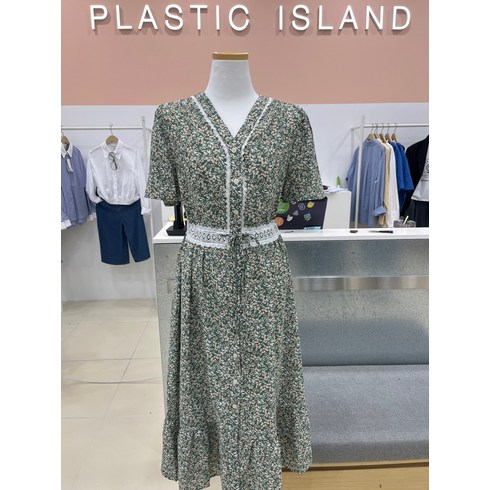 플라스틱아일랜드 - [정품매장] 플라스틱아일랜드 캐주얼 데일리 원피스 PQ2WO065 허리레이스쉬폰