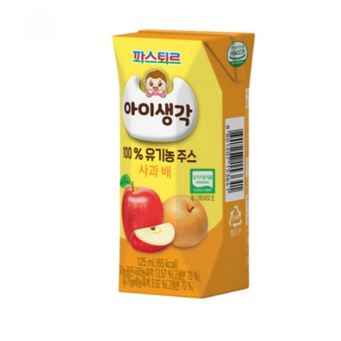 파스퇴르아이생각 유기농 주스 125ml, 혼합맛(사과/배), 24개