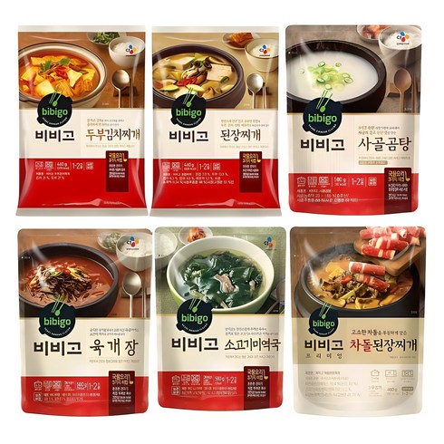 비비고 - 비비고 인기즉석 탕찌개 6종(두부김치+된장찌개+사골곰탕+육개장+미역국+차돌된장찌개), 1세트