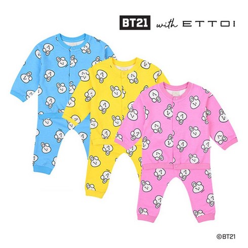 에뜨와bt21 - 에뜨와 BT21 패턴상하 쿠키PINK YELLOW BLUE 07Q023041