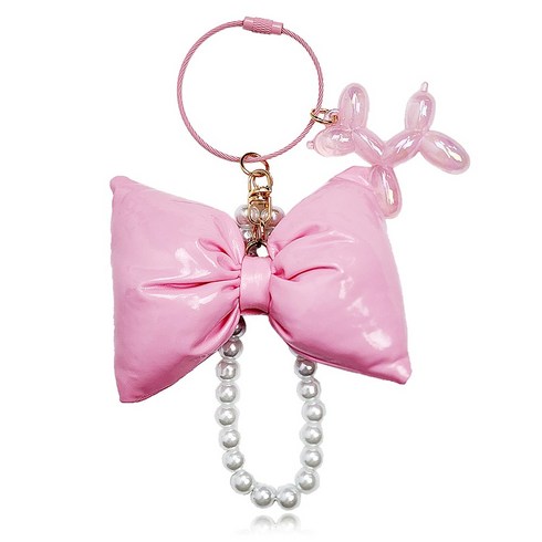 패딩리본 진주장식 와이어키링 /가방키링 자동차 키홀더 스트랩 / Y2K패션 키링