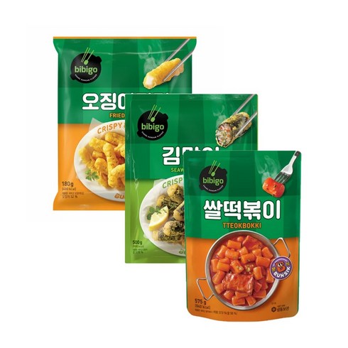 비비고쌀떡볶이 - 비비고떡볶이튀김세트(쌀떡볶이+김말이튀김+오징어튀김), 1세트, 1.255kg