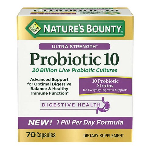 (미국직배) 코스트코 네이처스바운티 프로바이오틱스 200억 유산균 70정 (하루한알) Nature's Bounty Advanced Probiotic 10, 1개