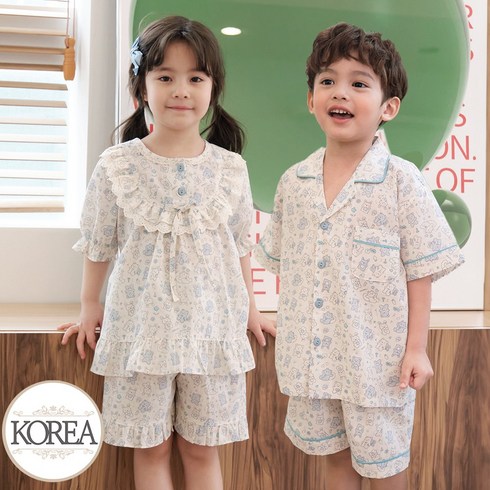키즈파자마 - 곰돌이 유아 아동 잠옷 파자마 라인베어(순면)