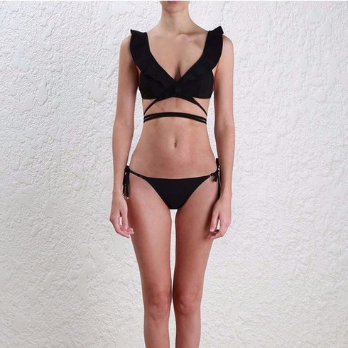 2023년 가성비 최고 중고카라반 - 카라반 러플드 스트라이프 프릴 비키니, 블랙