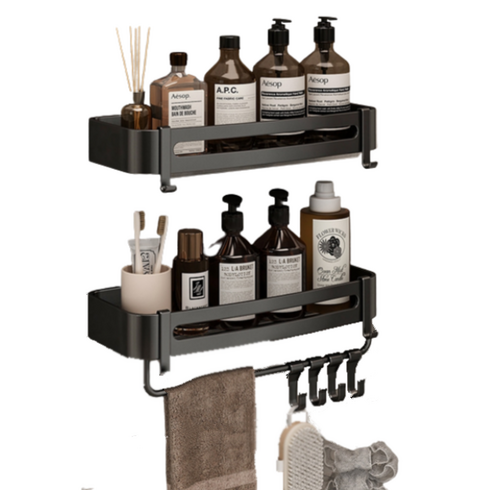 다루미 무타공 알루미늄 다용도 욕실 코너 선반 2p, 사각형 벽선반