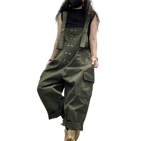 2023년 가성비 최고 디미토점프수트 - 티티웍스 아웃포켓 롤업 멜빵 바지 와이드 점프수트 (끈조절 가능)