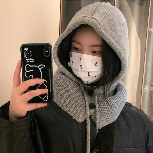 니트바라클라바 - [무배/사은품증정] 도톰 단추 후드워머 넥워머 바라클라바 남녀공용, 인디핑크