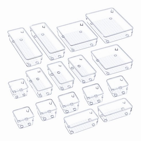아크릴수납함 - 바이리모 다용도 깔끔 보관 투명 크리스탈 아크릴 트레이 다양한 사이즈 책상 화장대 서랍 칸칸분리 수납 정리함 세트, 도트, 16개