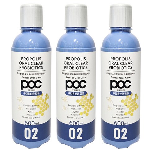 POC Pro 오랄클리어 프로폴리스 프로바이오틱스 찌꺼기 천연성분 가글, 600ml, 3개