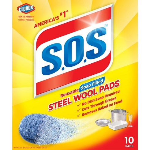 [미국직배송]S.O.S. 스틸 울 솝 패드 시트세제. 10개입/18개입. S.O.S Steel Wool Soap Pads, 10개입, 10개