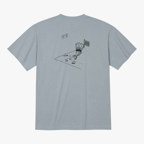 배드민턴 오버핏 반팔 티셔츠 엔틱블루 청소하는 배드콕