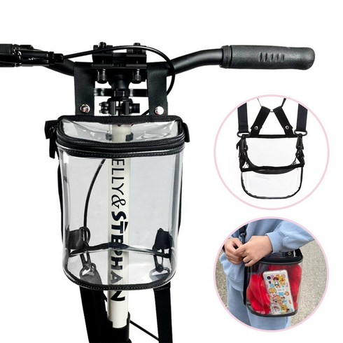 켈리앤스테판 자전거 킥보드 가방 PVC 투명 백팩 크로스백 K167, M, 블랙, 1개