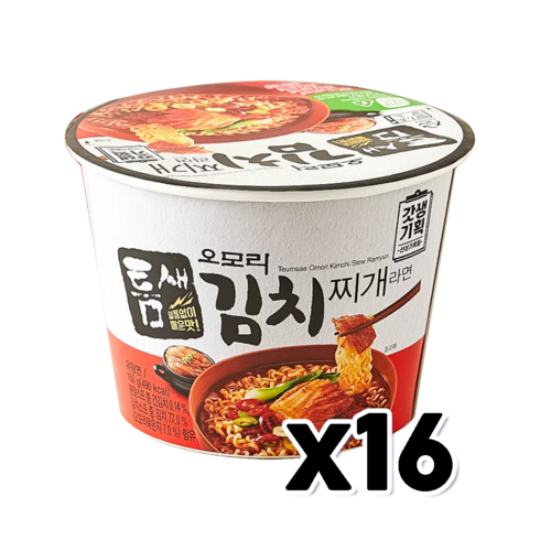 틈새 오모리 김치찌개라면 용기면 큰컵 150g x 16개