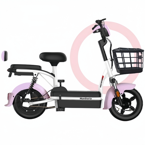 MONTHERIA 성인 전기 자전거 48V 이륜 출퇴근 배달 전동 바이크 B918-01, 12A-여정30~40킬로미터, 핑크색