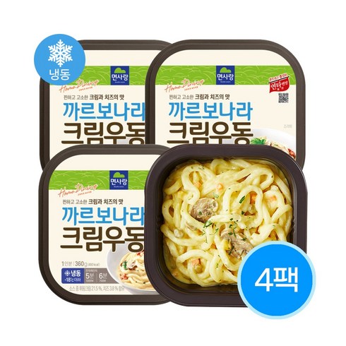 면사랑 까르보나라 크림우동 360gx4팩 냉동HMR 전자레인지5분 군대px냉동식품, 360g, 4개