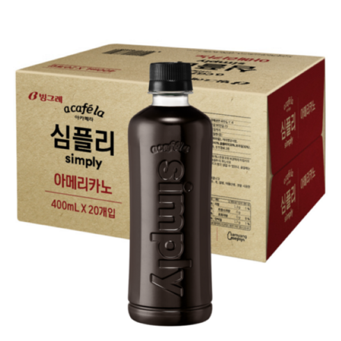 빙그레아카페라디카페인 - 아카페라 심플리 아메리카노, 400ml, 20개