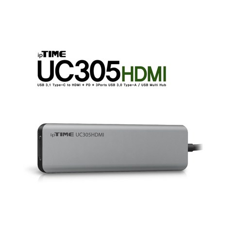 USB Multi HUB/USB 3.1 Type-C to (1Port HDMI+1Port PD+3Ports USB 3.0 Type-A)/USBC타입허브/IPTIME UC305HDM