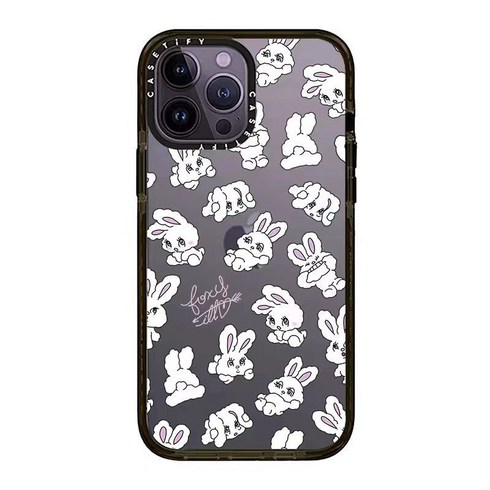 귀여운 토끼 아이폰 iPhone15/14/13/12적용 투명 검정 테두리 휴대폰 케이스