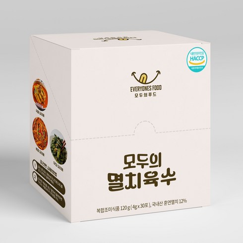 모두의멸치육수 - 화학첨가물 완전 제로 모두의 멸치육수 120g 30인분 해물육수 다시팩 고체육수 코인육수 조미료, 1개