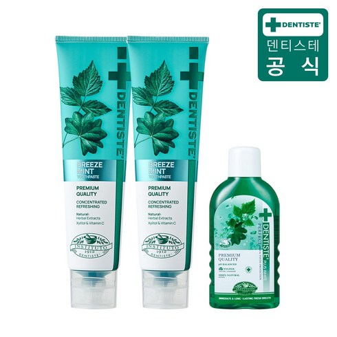 덴티스테 뉴브리즈민트 치약 180g×2개 + 내츄럴 오랄린스 가글 100ml x1개, 없음