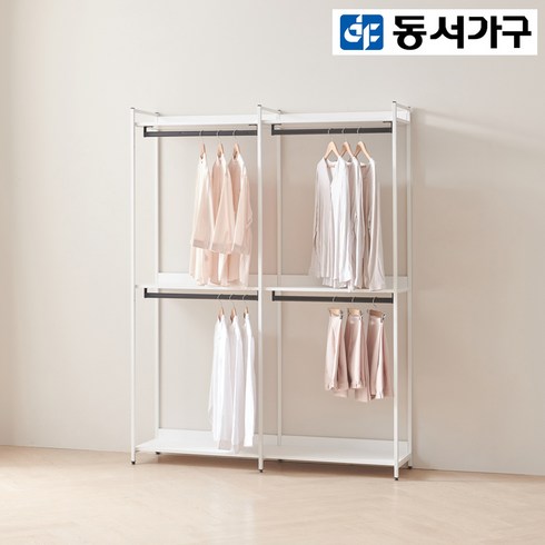 동서가구 디넬 시스템행거 철제 1600 드레스룸 2단 행거 옷장 DF923348, 화이트