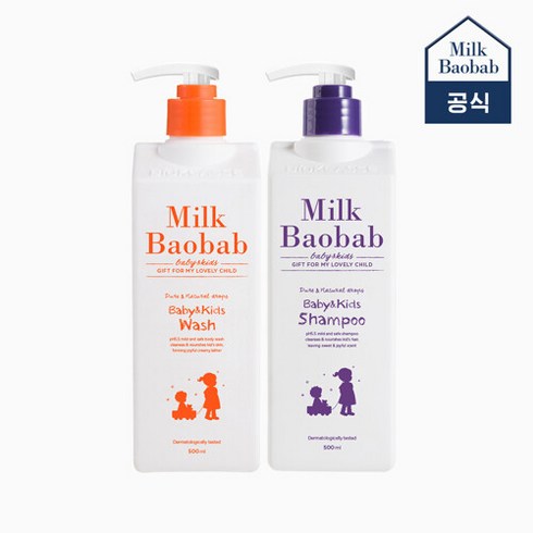 밀크바오밥 베이비앤키즈 워시 500ml+샴푸 500ml+듀얼파우치(랜덤), 단품없음