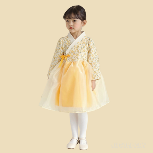 (당일발송) 미니준 여아 노랑꽃 기본원피스 한복 보넷 귀도리